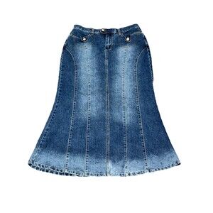 Elite Jeans Vtg Women's Maxi Denim Skirt Stretch Fish Tail Back Slit Size 13/14